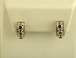 Vtg Sterling 925 CNA Thailand Emerald Ruby Sapphire Half Hoop Stud Earrings - £67.11 GBP