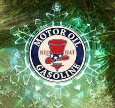 Red Hat Oil Gasoline Snowflake Colored Blinking Holiday Christmas Tree O... - £13.03 GBP