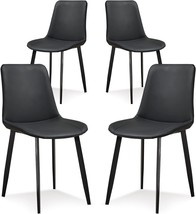 Black Ironalita Dining Chairs, Set Of 4, Faux Leather Mid Century, And Bedroom. - £269.49 GBP