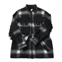 NWT Mother The Fringe Patch Coat in Line &#39;Em Up Plaid Brushed Flannel Jacket L - £92.82 GBP