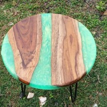 24&quot; Round Epoxy Table Top Center Handmade Furniture Acacia Wood River Home Decor - £869.70 GBP