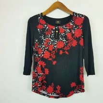 JM Collection Womens Petite PS Red Combo Floral Printed 3/4 Sleeve Blouse Defect - £8.43 GBP