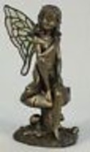 Fairy Figurine Sitting Mushroom Bronzed Color 11" High Poly Stone Freestanding image 2