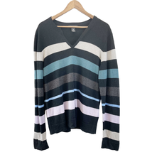 Kenneth Cole Womens XL Striped Sweater V-Neck Black Preppy Dark Academia  - £15.37 GBP