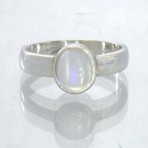 Moonstone White Blue Cabochon Sterling Silver Ring Size 9 Solitaire Design 530 - £51.63 GBP