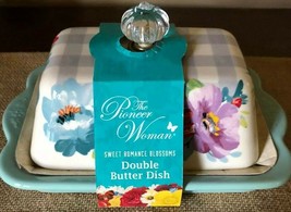 Pioneer Woman ~ Stoneware ~ Double Butter Dish ~ Sweet Romance Blossom P... - $29.92