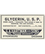 1 Antique Pharmacy Label GLYCERIN, U.S.P. G.A. Hartman and Sons Rexall D... - $516.52 MXN