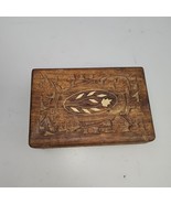 Vintage Indian Hand Carved Hinged Wooden Trinket Box Inlaid White Flowers - €11,37 EUR
