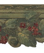 Wallpaper Border Garden Vintage Vine Pattern Leaves Flowers Berries For ... - £29.73 GBP
