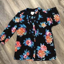 Maeve Anthropologie Woodland Walk Black Multi Floral Button Down Blouse Top 14 - £14.73 GBP