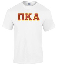 Pi Kappa Alpha T-Shirt - White - Twill Garnet Letters with Gold Outline - $24.95