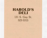 Harold&#39;s Deli Menu S Gay Street Knoxville Tennessee 1990&#39;s - $17.82