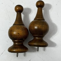 2 Wooden Med Brown Finial Clock Repair Parts Curtain Rod End 4-3/8 in Vi... - $17.95