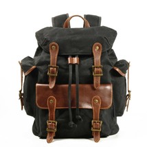M345 New Vintage Canvas Backpafor Men Oil Wax Canvas Leather Travel Backpack Lar - £114.47 GBP