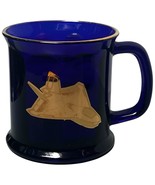 Vintage Boeing Strike Force Cobalt Blue Glass Coffee Mug 4&quot; Made In USA - $19.87 CAD