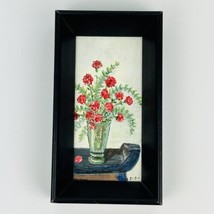 Oil on Canvas Floral Signed Painting 3”x6&quot; Framed Small Miniature, doll house - £25.59 GBP