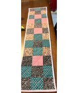 Had Sewn Table Runner Reversibe Patchwork &amp; Pink Glitter USA - $225.80 MXN