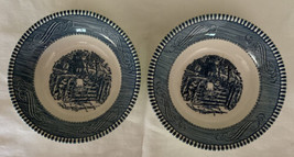 Pair (2) Currier &amp; Ives Royal China Sauce Fruit Dessert bowl 5 1/2&quot; blue white  - £3.20 GBP