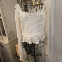 AQUA White Knit Puff Sleeve Top Size XL Clean Girl Preppy Back To School - $27.72