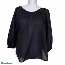 Everlane NWT Ruched Boatneck 3/4 Sleeve Blouse Lightweight Cotton Black Size 00 - £15.27 GBP