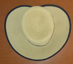 Sun N Sand Beige &amp; Black Woven Summer Sun Straw Hat Wide Brim Brow Pad - £18.76 GBP