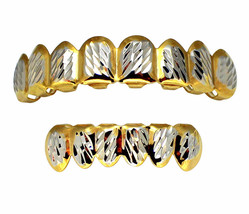 Two Tone Plated Cut Design Custom Fit 8 Teeth Top 6 Bottom Grillz Hip Hop Grill - £11.46 GBP