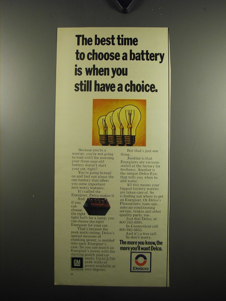 1971 Delco Batteries Ad - The best time to choose a battery is when - $18.49