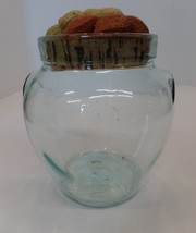 Vintage Clear Glass Jar With Decorative Nut Lid Cork Base Apx 7&quot; T X 6&quot; W  - £15.48 GBP