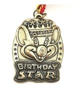 Vintage Chuck E Cheese Birthday Star Medallion Gold Metal Embossed w Red... - $9.40