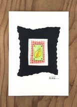 One Raised Yellow Leaf in Glossy Black Torn Paper Frame Greeting Card - £9.08 GBP