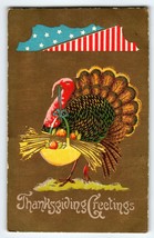 Thanksgiving Greetings Postcard Patriotic Turkey US Stars Stripes Vintage - £10.06 GBP