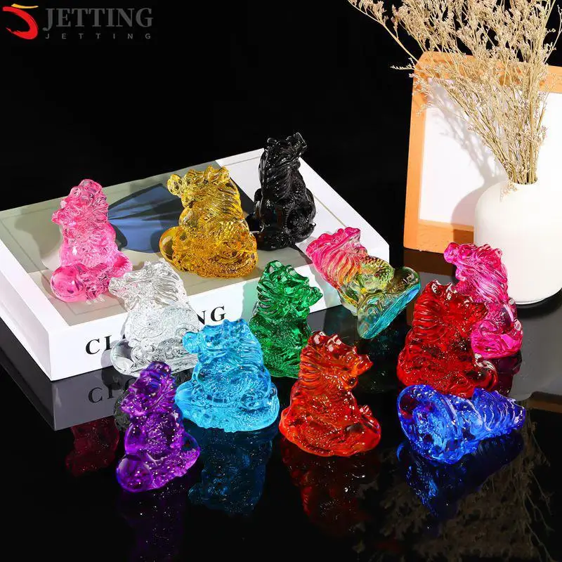 Chinese Crystal Dragon Figurine Ornaments Twelve Zodiac Dragon Feng Shui Crafts - £9.32 GBP