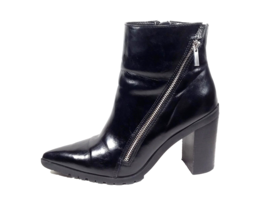Size 7.5 Women Heels Black Boot Faux Leather Biker Punk CHARLES By Charl... - £33.49 GBP