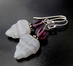 Purple Leaf Earrings,  Boho Glass Leaves,  Simple Pale Lavender Dangles - £9.26 GBP