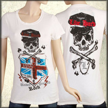 Motor City Legends Skull Swarovski Crystal Punk Rock Womens T-Shirt White L - £35.01 GBP