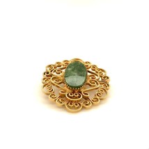 Vintage Signed 12k Gold Filled Winard Victorian Ornate Green Jade Stone Brooch - £35.61 GBP