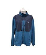 Lands’ End Men's Fleece Jacket M Teal Navy Grid Zip-Up Warm Casual Layer - $23.74