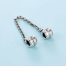 925 Sterling Silver Raindrops Safety Chain Charm Fits Moments Bracelet - $18.50