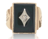 10k Gold Men&#39;s Genuine Natural Black Onyx and Diamond Ring Size 7 (#J6630) - $564.30