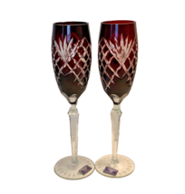 Godinger Crystal Legends Tall Champagne Flutes Cut-To-Clear Ruby Retired Nwt!! - £66.00 GBP