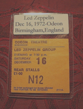 1972 Led Zeppelin Ticket Stub-Dec. 16th, 1972-ODEON THEATER, Birmingham,... - $5,089.88 MXN