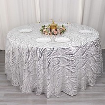 120&quot;&quot; Silver Mesh Round Tablecloth Wavy Embroidered Sequins Party Home Gift - £101.56 GBP