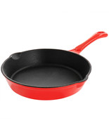 MegaChef Enameled Round 8 Inch PreSeasoned Cast Iron Frying Pan in Red - £33.69 GBP