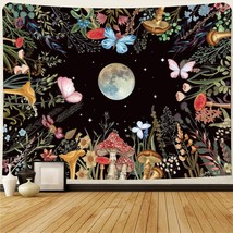 Moon Garden Tapestry Mushroom Moonlit Tapestry Wall Hanging Floral Tapestry Butt - £20.77 GBP
