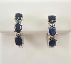 14k White Gold Over Diamond and Blue Sapphire Hoop Earrings Hoops 2.50Ct - £69.11 GBP