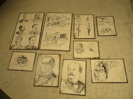 9 Vintage Plaster Sketch Picture Crown engraving metal plates Bicycle Men Women - £56.76 GBP