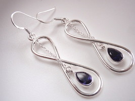 Faceted Iolite Infinity 925 Sterling Silver Earrings Signifies Endless Love - £16.18 GBP