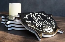 Set Of 4 Wicca Occult Bat Brew Vampire Bats Cauldron Ceramic Cork Coasters - $30.99