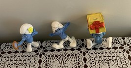 McDonalds Peyo Smurf 3 Figurines Clumsy Vanity Jokey 3 Inches Toys 2011 Blue - £8.69 GBP