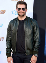 Men&#39;s Fashion Bradley Cooper Black Bomber Varsity Leather Jacket  - £96.84 GBP